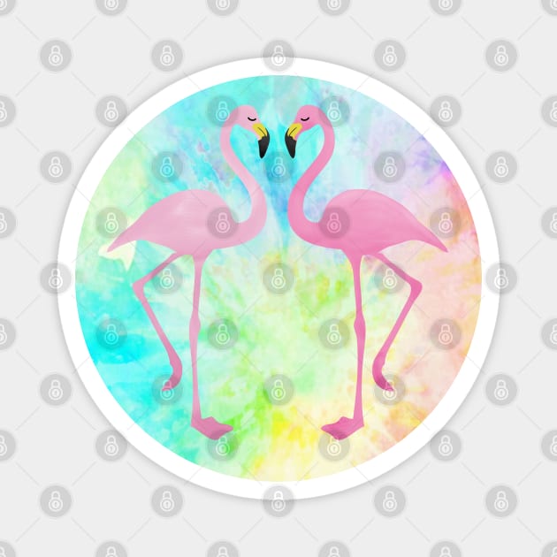 Flamingos on Tie Dye Magnet by Slightly Unhinged